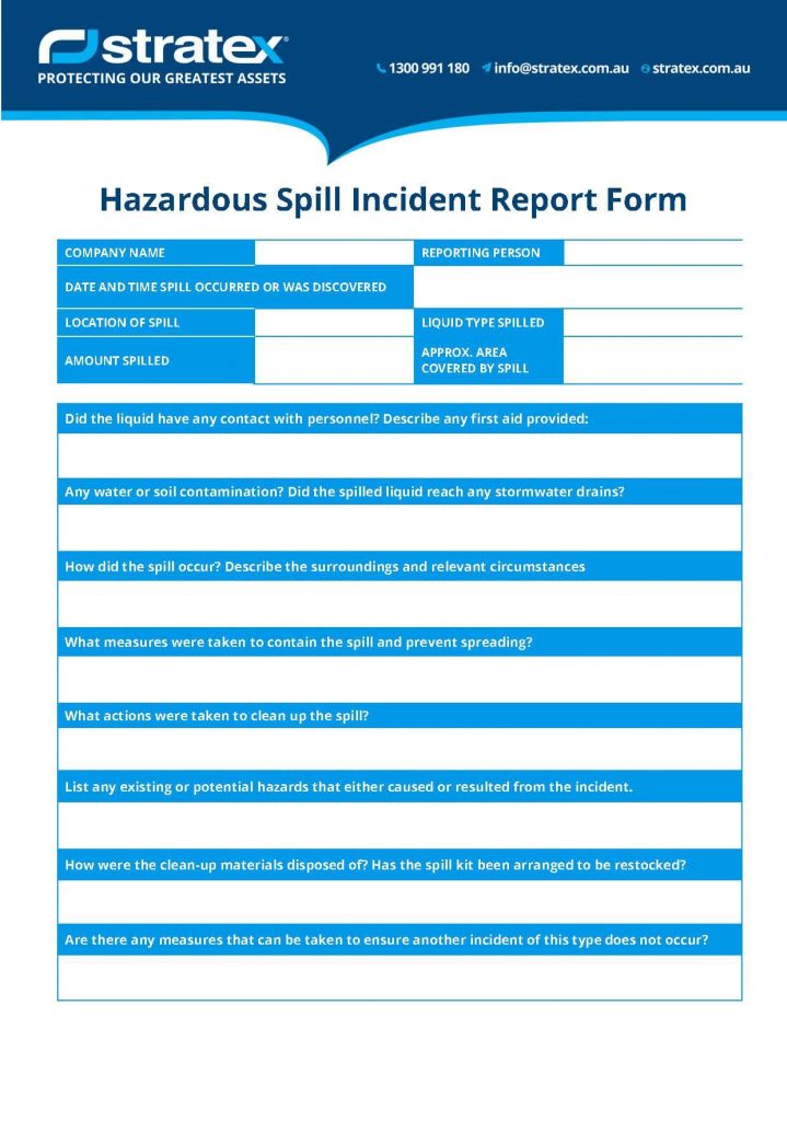 Stratex Hazardous Spill Incident Report Form